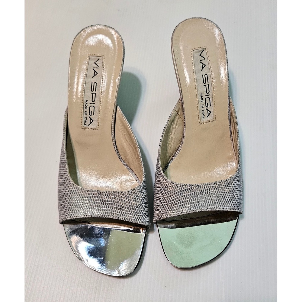 Via Spiga Vero Cuoio Made in Italy Snakeskin Heeled Mules Slip-On  Y2K 6.5M